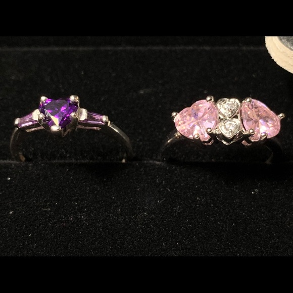 Sterling Silver Rings with pink and purple gems - Picture 1 of 6
